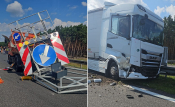 Wypadek na S3. Ciężarówka uderzyła w pojazd służby drogowej