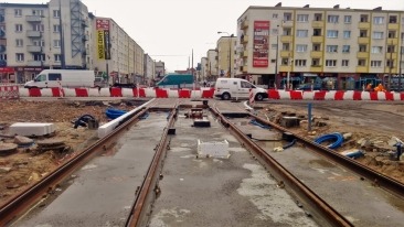 Zamknięta część skrzyżowania w centrum Gorzowa