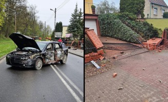 Kierowca alfy romeo roztrzaskał auto o ogrodzenie 