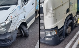 Bus zderzył się z ciężarówką. Ogromne korki na starej trójce