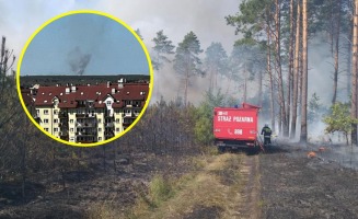 Pali się las koło Gorzowa. Widać słup czarnego dymu