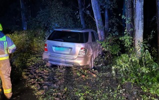 Kierujący mercedesem uderzył w barierki i drzewo