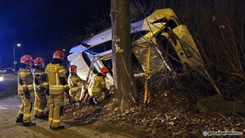 Gorzów: Dachowanie toyoty. Auto utknęło między drzewami