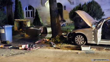 Gorzów: Kierujący BMW uderzył w śmietniki i drzewo