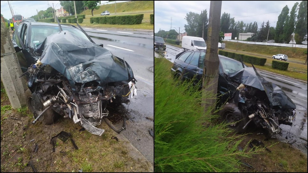 Pijany kierowca roztrzaskał BMW o betonowy słup