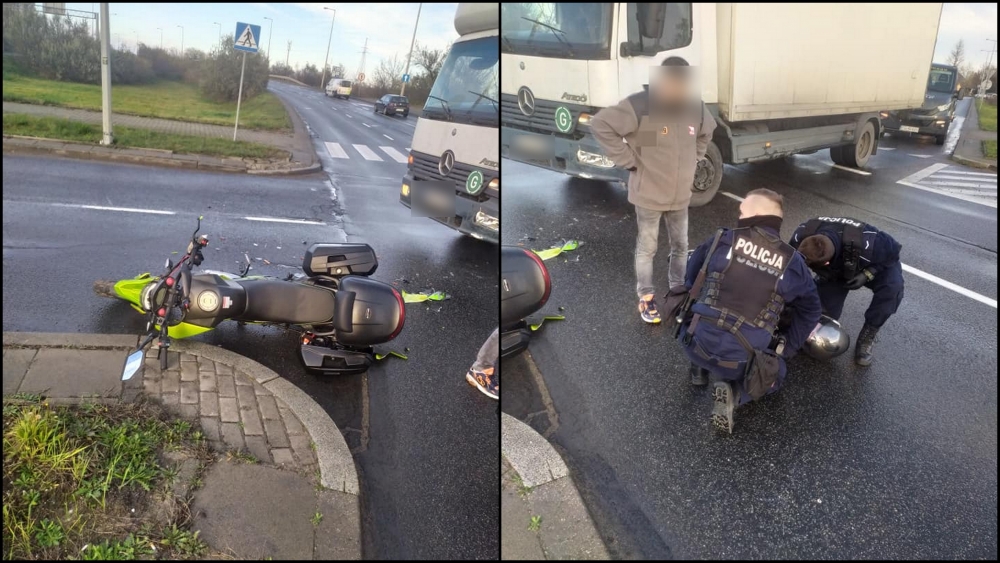 Zderzenie ciężarówki z motocyklistą na rondzie Kasprzaka