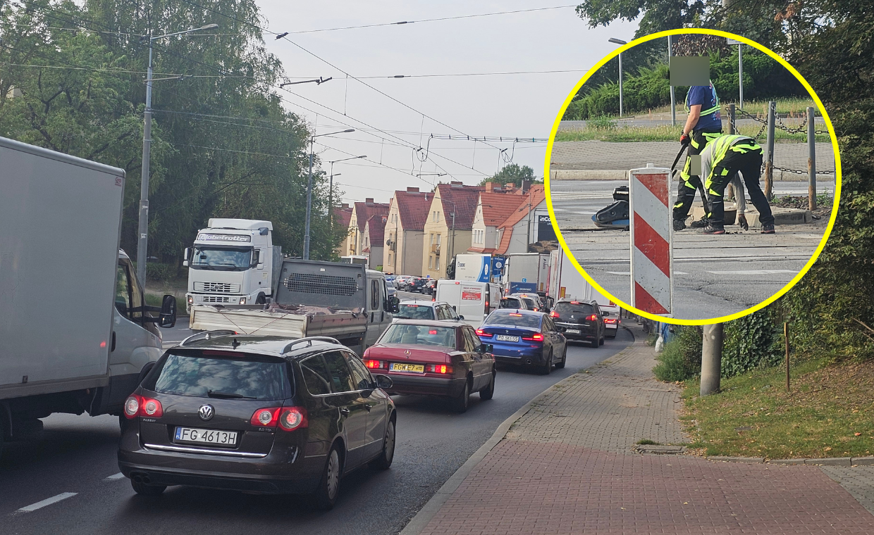 Paraliż komunikacyjny na Podmiejskiej. Wszystko przez zapadniętą studzienkę