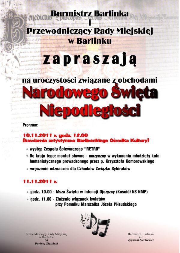 Barlinek: Burmistrz zaprasza na obchody