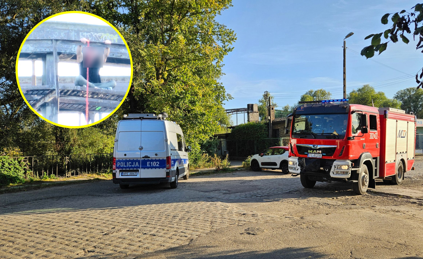 Mężczyzna wspiął się na most kolejowy