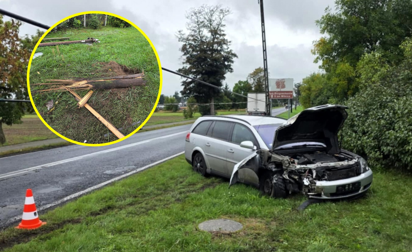 Kierujący oplem ściął drewniany słup