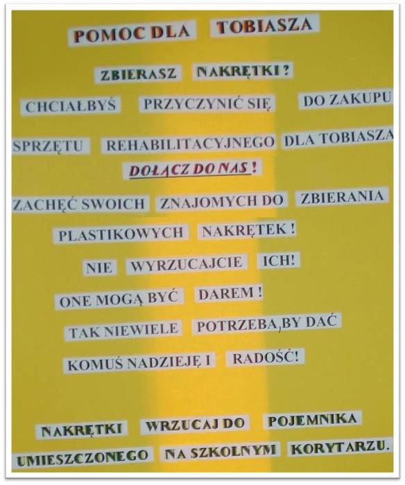 Pomoc dla Tobiasza, zbieramy nakrętki!