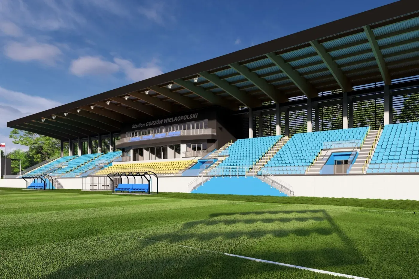 modernizacja stadionu piłkarskiego Gorzów ulica Olimpijska nowa wizualizacja 2026 trybuna zachodnia Stilon Gorzów Warta Gorzów projekt stadionu Gorzów