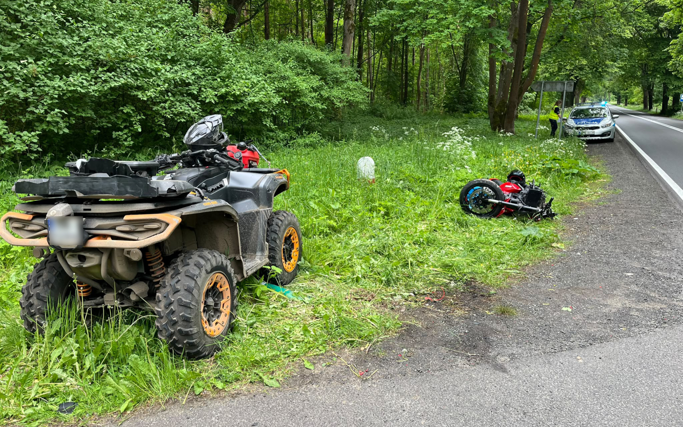 Wypadek droga krajowa nr 22 Wołogoszcz zderzenie quada z motocyklem straż pożarna policja śmigłowiec LPR Gorzów
