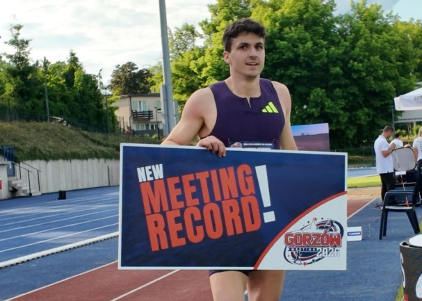 Radość zawodników na stadionie przy ulicy Krasińskiego po pobiciu rekordu mityngu Gorzów Meeting 2026