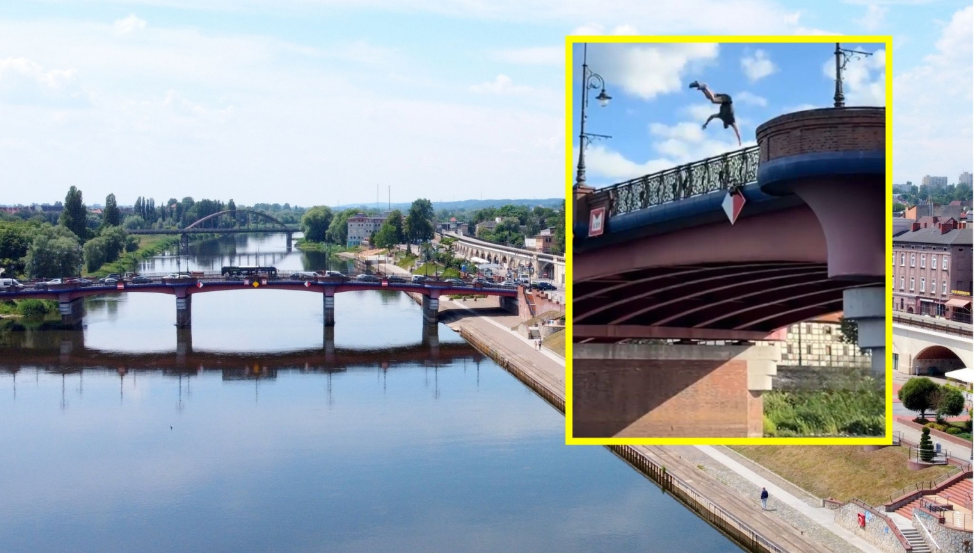 skok z mostu Staromiejskiego w Gorzowie policja interwencja nad rzeką Wartą straż pożarna Gorzów