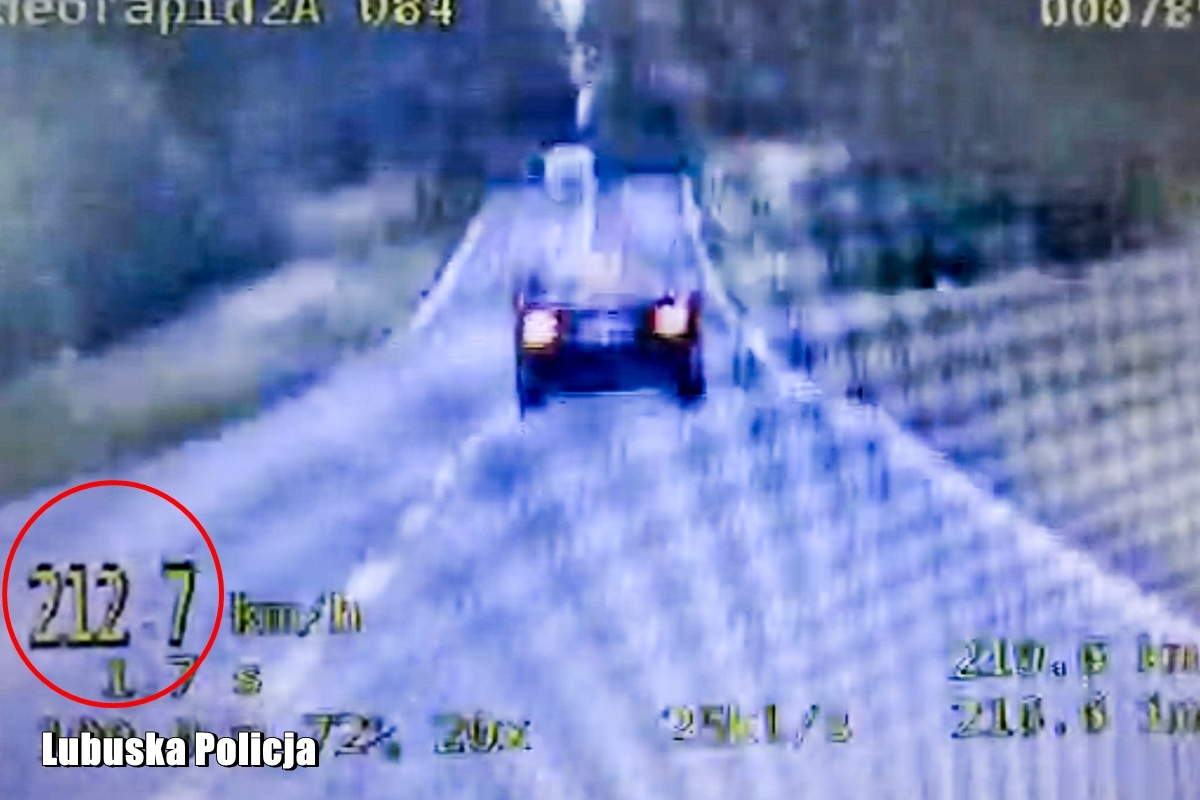 Pomiar prędkości wideorejestratorem w nieoznakowanym radiowozie policji na trasie Licheń Długie DK22