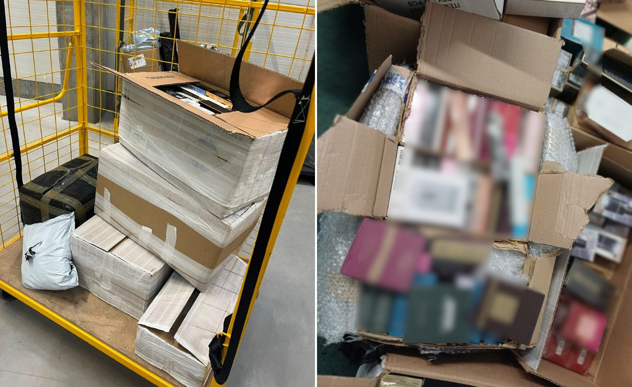podrobione perfumy i torebki znanych marek przejęte przez kas w gorzowie nielegalny towar w sortowni paczek zabezpieczony przez funkcjonariuszy