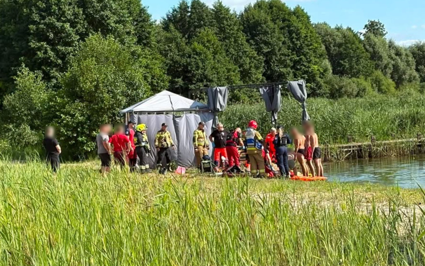 akcja ratunkowa nad jeziorem Karnin lądowanie śmigłowca LPR Gorzów interwencja pogotowia ratunkowego i policji gmina Deszczno