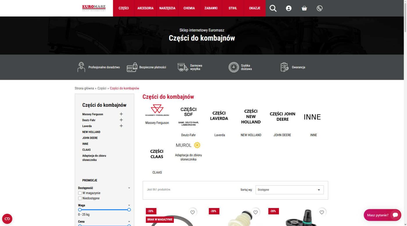 Akcesoria do kombajnów zbożowych - Sklep EUROMASZ w Lipce