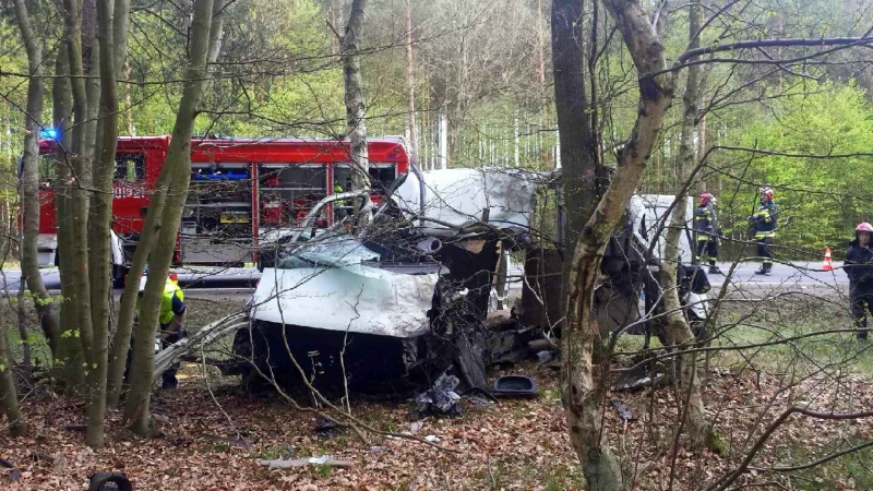 Wypadek koło Nierzymia. Bus uderzył w drzewo