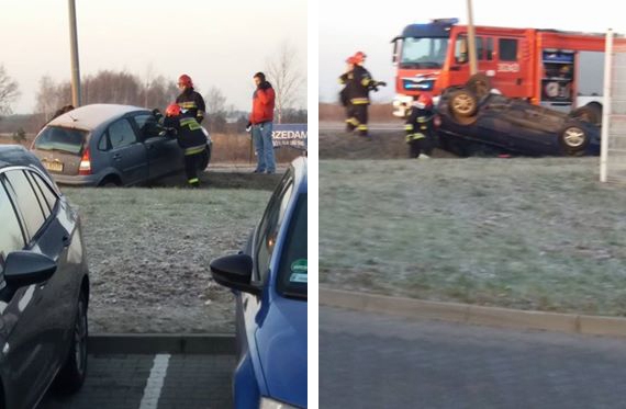 Na drogach bardzo ślisko - dwa auta w rowie!