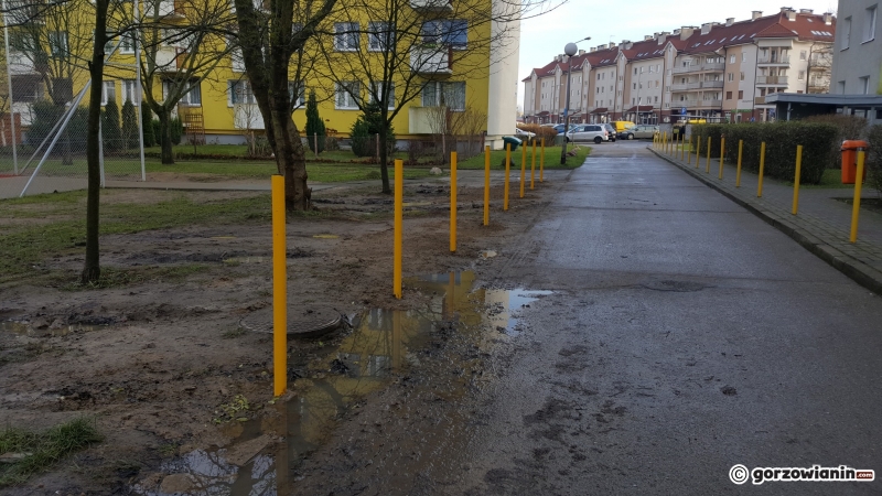 3/8 Słupki blokują wjazd na pas zieleni przy Witosa