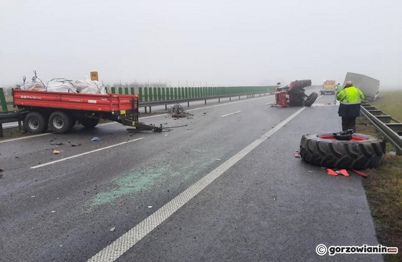 5/7 Wypadek na S3. Zderzenie ciągnika i auta dostawczego