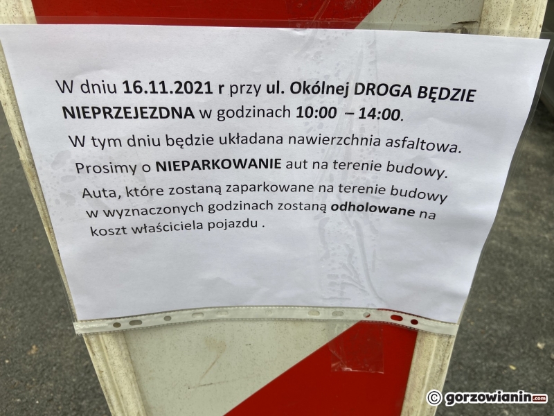 1/6 Ulica Okólna zostanie zamknięta