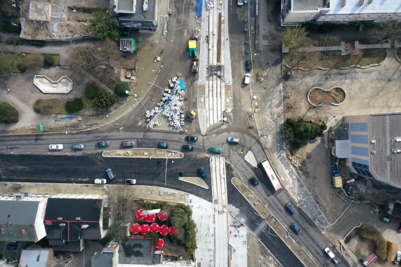 4/7 Prace na skrzyżowaniu ul. Chrobrego, Jagiełły i Wybickiego