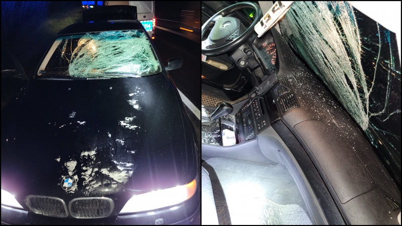 9/10 Tafla lodu spadła z ciężarówki. Zniszczone zostało BMW