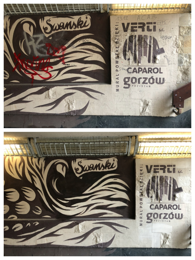11/13 Usunięte bazgroły z murów przejścia podziemnego w centrum Gorzowa
