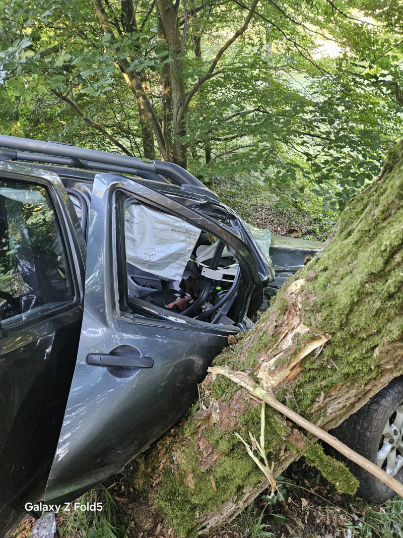 2/4 Wypadek w Rybakowie. Nissan uderzył w drzewo