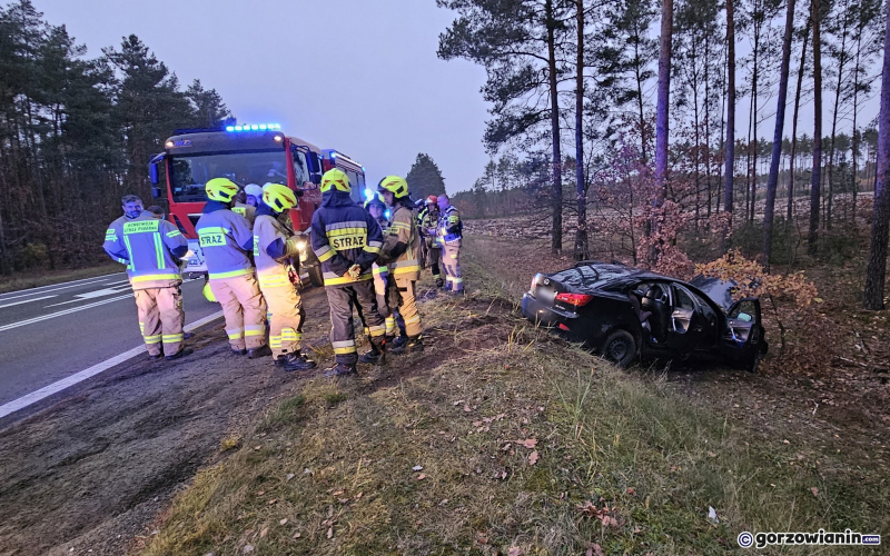 5/5 Wypadek na DK22. Kierujący lexusem wjechał do rowu