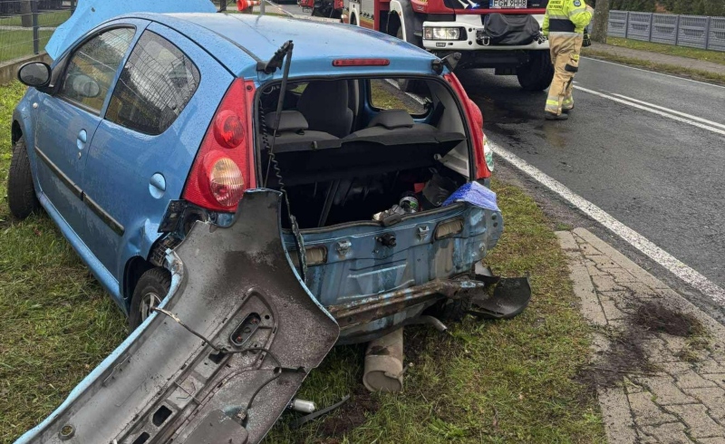 1/7 Kierująca peugeotem uderzyła w ogrodzenie w Motylewie