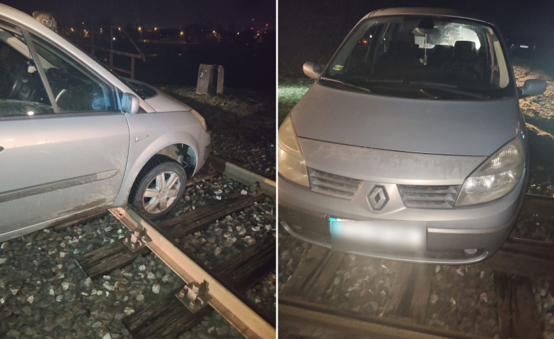 2/7 Pijany kierowca Renault utknął na torach