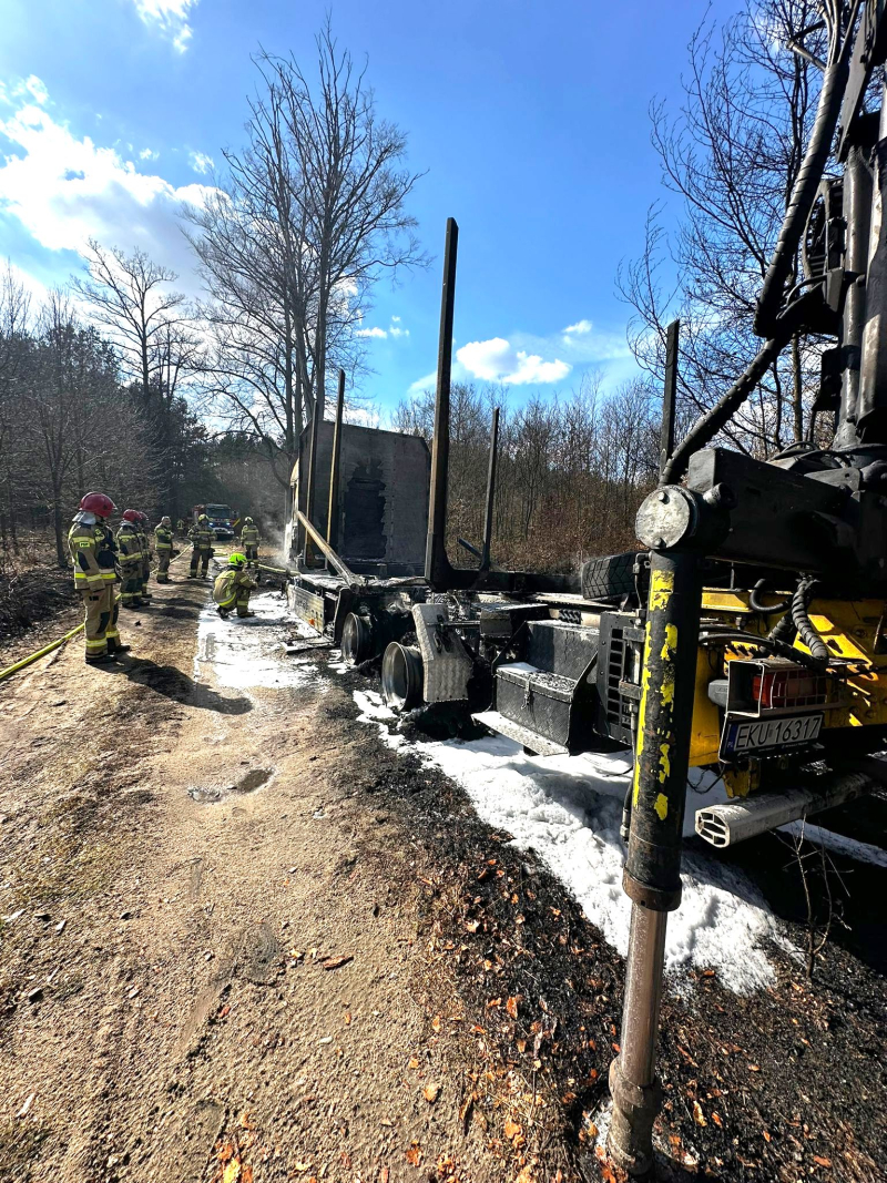 2/5 Pożar ciężarówki przewożącej drewno w Ściechowie