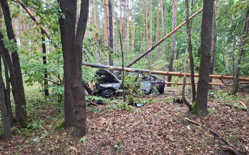 3/4 BMW rozbiło się o drzewa i zapaliło