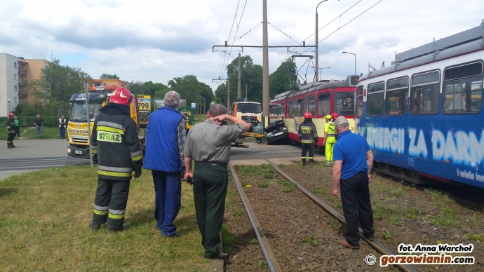 2/8 Zderzenie samochodu z tramwajem na Walczaka