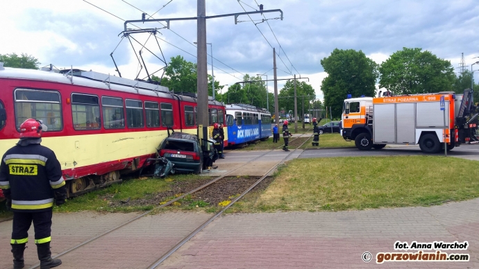 6/8 Zderzenie samochodu z tramwajem na Walczaka