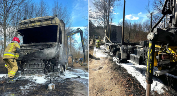 Pożar samochodu ciężarowego marki Iveco oraz płonąca ściółka leśna na drodze do jeziora Marwicko za Ściechowem pod Gorzowem akcja straży pożarnej 2026