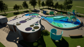 Wizualizacja wodny plac zabaw park Górczyński Gorzów zamek wodny zjeżdżalnie i brodzik dla dzieci Gorzów inwestycje miejskie 2026