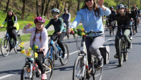 uczestnicy wiosennej masy rowerowej Gorzów 2026 w kwiatowych strojach jadą ulicą Walczaka rozpoczęcie sezonu rowerowego w Gorzowie