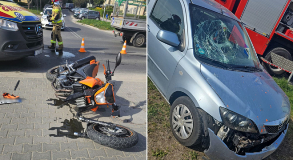 Wypadek w Gorzowie. Kierujący Mazdą zderzył się z motocyklistą