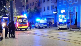 Policja Gorzów ulica Chrobrego Kwadrat radiowóz policyjny na sygnale interwencja policji zatrzymanie sprawcy ataku