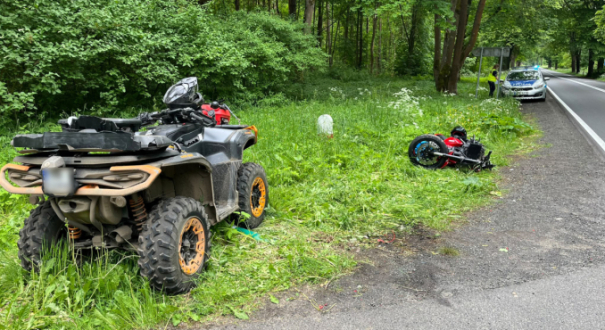 Wypadek droga krajowa nr 22 Wołogoszcz zderzenie quada z motocyklem straż pożarna policja śmigłowiec LPR Gorzów