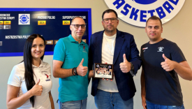 Anna Kluwak i Marcin Kluwak z gorzowianin.com oraz Michał Kugler i Piotr Kaczmarek z AZS AJP Gorzów
