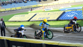 Zawodnicy Stali Gorzów Adam Bednar i Anders Thomsen podczas wygranego 52:38 meczu z Apatorem Toruń na stadionie im. Edwarda Jancarza