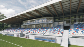 Wizualizacja głównej trybuny stadionu piłkarskiego przy ulicy Olimpijskiej w Gorzowie za 45 milionów złotych
